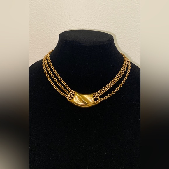Monet Jewelry - Monet Stamped Three Chain Gold Tone Necklace With Decorative Center